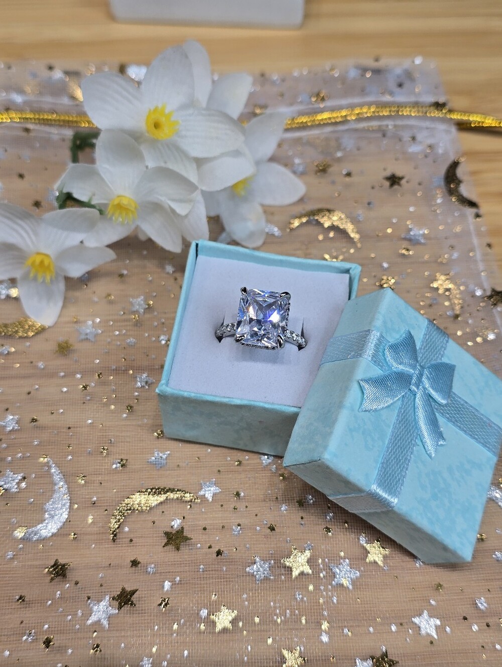 White Solitaire Cushion-Cut Engagement Ring - Women Jewelry - Picture 3 of 10